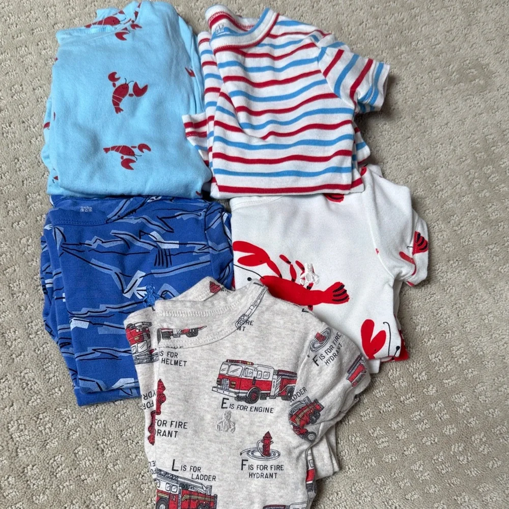 Baby Toddler Short-Sleeve/Short Pajama Bundle - Lobster, Stripes & Rescue Prints